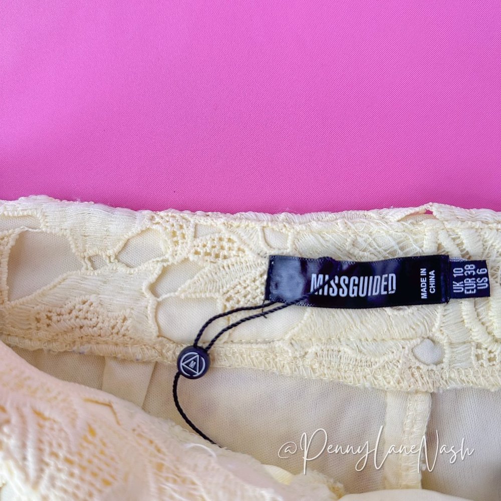 NWT Missguided Crochet Lace Shorts Lemon Size 6 - Picture 6 of 12